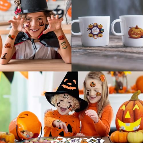 Kids Halloween Temporary Tattoos Set - 74 Waterproof & Non-Toxic Sheets