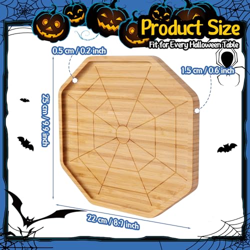 Octagon Bamboo Serving Tray with Spider Web Design - Halloween Snack Platter, 10x9 inches