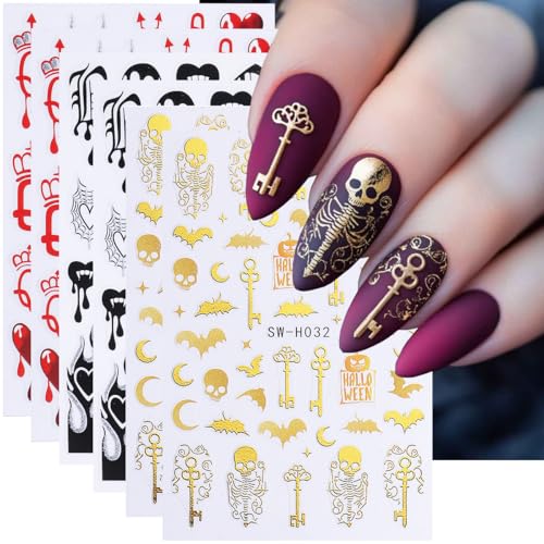 Halloween Nail Art Stickers Decals 3D Skeleton Bat Ghost Set - halloween style4