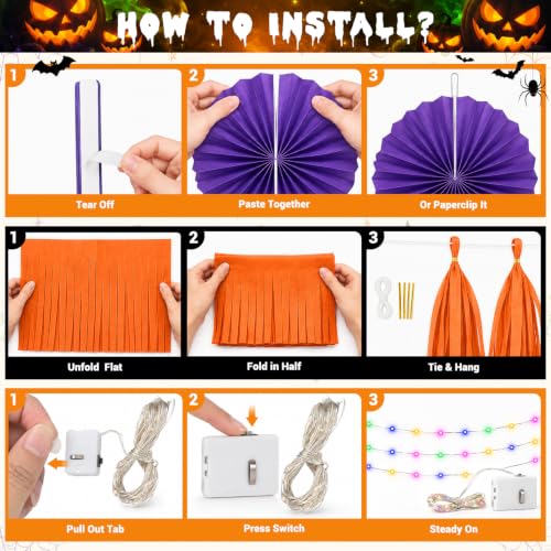 Halloween Car Decorations Kit with Black Cat Banner & Festive Accessories