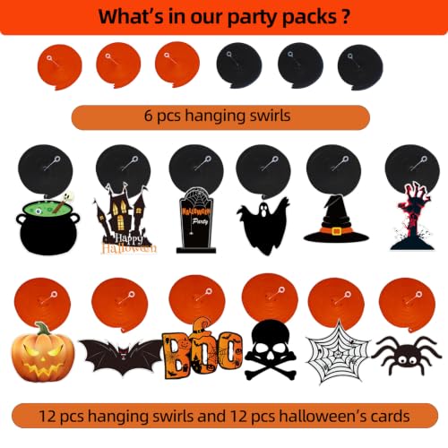 Halloween Hanging Ceiling Swirl Decorations Set - 30 Pre-Assembled Spooky Ornaments