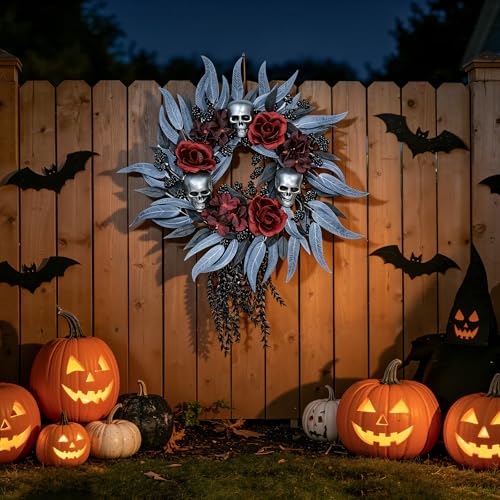 22-Inch Gothic Halloween Wreath for Front Door Indoor Outdoor Decor