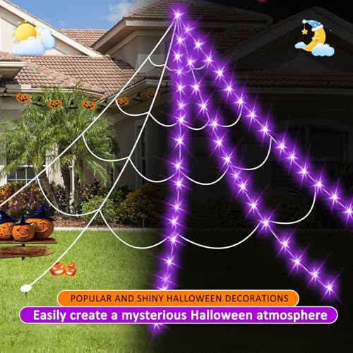 Halloween Decorations Outdoor Spider Web Lights 250 LED Lighted Web - Purple, 16.4 Ft, Abstract Variation