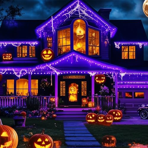 Purple Halloween String Lights - 36FT 500 LED Cluster Lights with 16 Modes, Indoor Outdoor Decor
