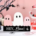 Pink Halloween Ghost Decor Set - Cute Wooden Signs for Tiered Tray & Table Display