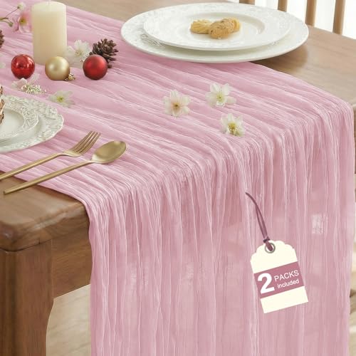 Pink Cheesecloth Table Runner 10FT 2-Piece Set for Wedding & Party Decor - Pink