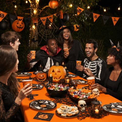 Halloween Disposable Plastic Tablecloth - 12 Pcs Rectangular Festive Table Cover - Green Black Purple Orange Variation