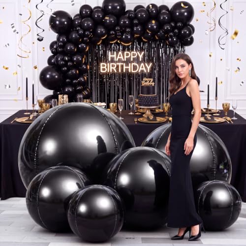 Black Metallic Party Balloons Set - Giant Mirror Foil Balloon Assortment - 6 Sizes - Variation of THIS listing