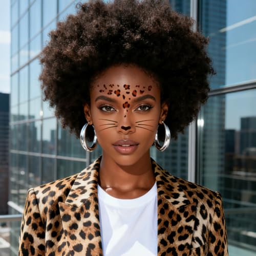 Animal Face Temporary Tattoo Stickers - Leopard, Tiger, Cat, Deer, Multicolour