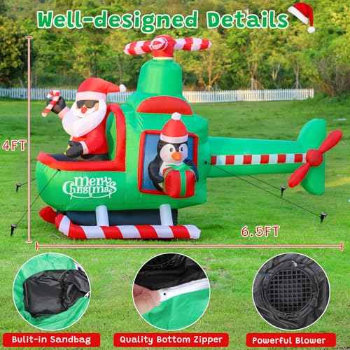 6.5 FT Inflatable Santa Claus on Helicopter Christmas Yard Decor with LED Lights