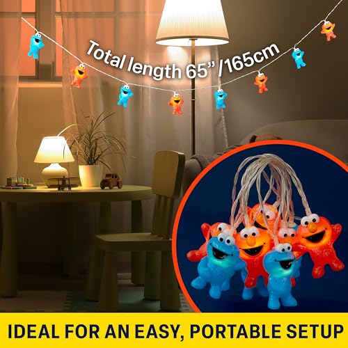 Indoor LED String Lights with 3D Sesame Street Characters - Battery Operated Fairy Lights for Room Decor