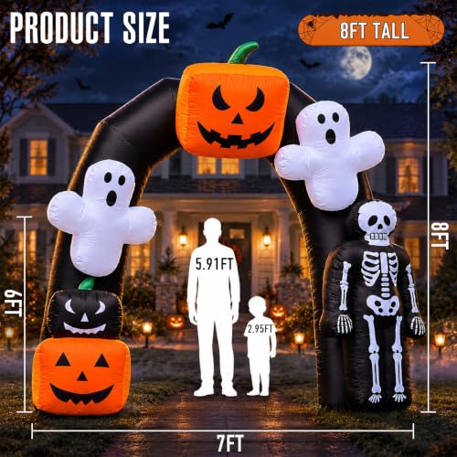 8FT Halloween Inflatable Archway with Ghosts Pumpkins & LED Lights - Yard Decor