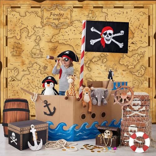 Pirate Party Decoration Set with Treasure Chest & Map Banner - Halloween & Sea Theme