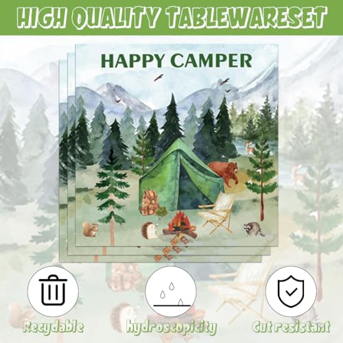 Blue Disposable Camping Party Plates and Napkins Set for 20 Guests