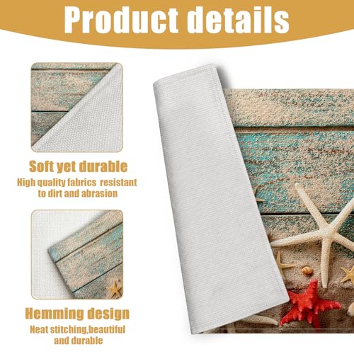 Beach Starfish Placemats Set of 6 - Nautical Linen Table Mats for Kitchen & Dining