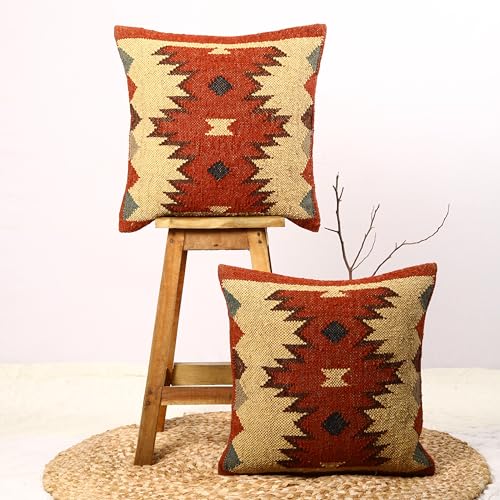Kilim Pillow Cover Set of 2 - 18x18 Inches Jute Wool Textured Decor - Variation of THIS listing