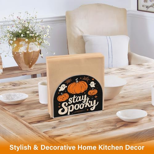 Halloween Pumpkin Ghost Spider Napkin Holder for Table Acrylic Standing Dispenser - Black & Stylish