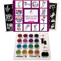 Pink Glitter Temporary Tattoo Kit for Girls with 74 Stencils, 16 Colors & Body Glue