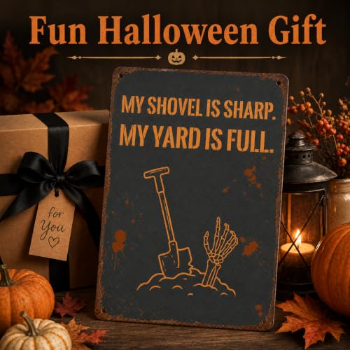 Funny Halloween Metal Tin Sign Wall Art Rustic Warning Plaque 8x12 Inch