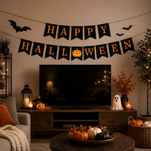 Orange Halloween Banner with Pumpkin Sign - Festive Party Decoration