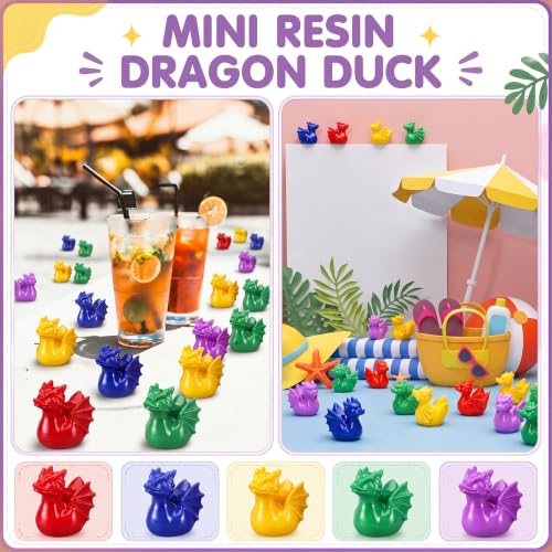 Mini Resin Dragon Duck Set - Unique Colorful Tiny Figurines Bulk 100 Pcs