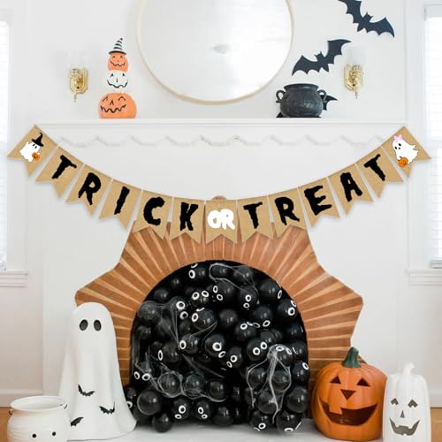 Halloween Trick or Treat Burlap Banner Ghost Pumpkin Bunting Decoration