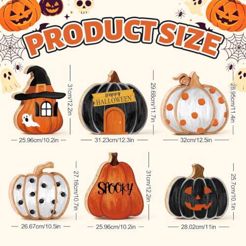 6-Pack Halloween Wooden Porch Signs Pumpkin Ghost Spider Spooky Decorations