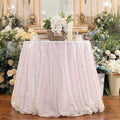 Iridescent White Sequin Tablecloth 120 Inch Round - Glamorous Party Decor
