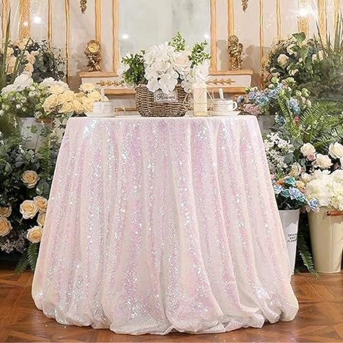Iridescent White Sequin Tablecloth 120 Inch Round - Glamorous Party Decor
