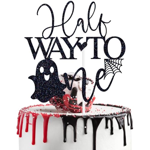 Black Glitter Cake Topper for Baby's Half Birthday Halloween Party Spooky Decor