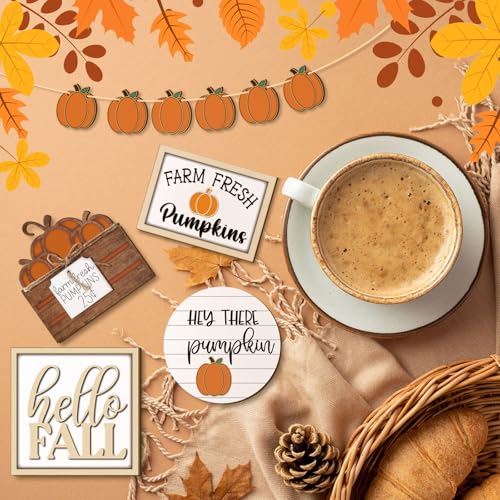 Fall Tiered Tray Decoration Set - Autumn Decor, Warm Style, 14 Pieces