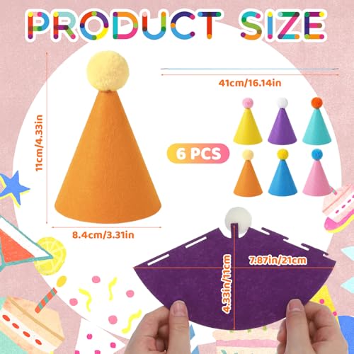 Mini Party Hats for Stuffed Animals - Colorful Felt Cone Birthday Accessories