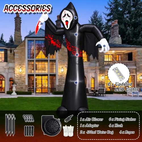 Skull Halloween Inflatable Decoration - 12FT Grim Reaper with LED Lights