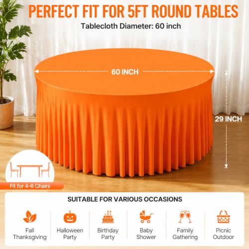 Orange Round Tablecloth 60 Inch Pack of 6 for 5FT Tables, Fall Halloween Thanksgiving