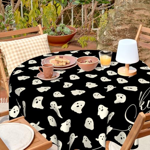 VentuCoven Halloween Spooky Round Tablecloth 60 Inch Black Ghost Decorations