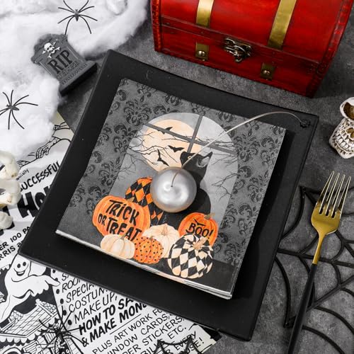 Halloween Paper Napkins 50 Pack Black Cat Pumpkin Disposable Dinner Hand Napkins - 6.5x6.5 Inch