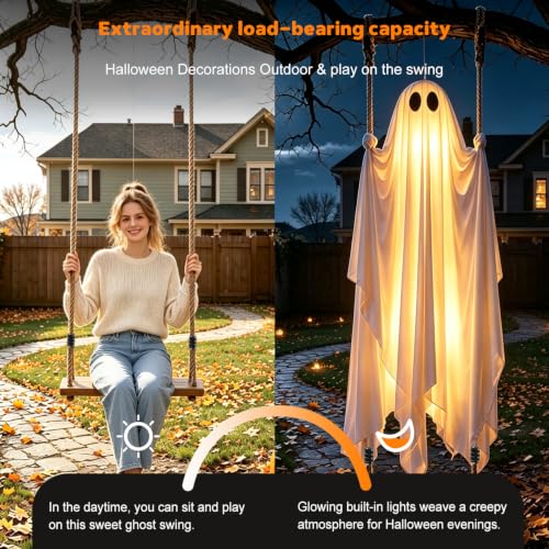 Halloween Hanging Ghost Decorations with Lights, 5.8ft, 200lb Capacity