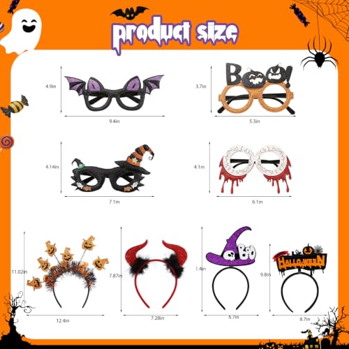 Halloween Headbands and Glasses Bulk - 8 Pack Costume Party Accessories for Adults