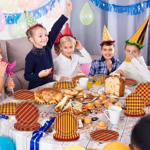 48pcs Magic Theme Party Plates - Red Brick Wall Witch Design for Xmas & Kids Birthday