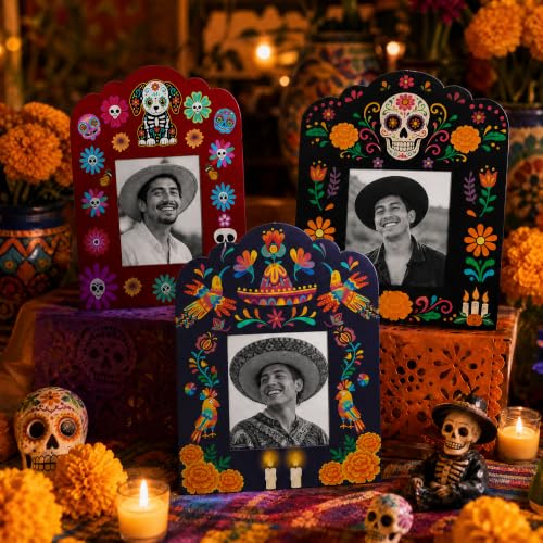 36 Pcs Day of the Dead Photo Frame Set - Mini Sugar Skull & Marigold Designs