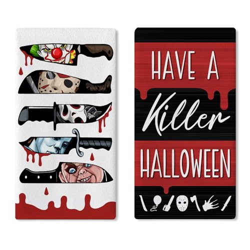 Halloween Kitchen Dish Towels Set of 2 - Classic Movie Horror Pattern