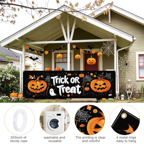 Halloween Fence Banner 10x3FT Waterproof Outdoor Yard Decor with Ghost & Bats - Variation 43-1