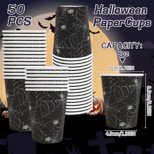 Halloween Spider Paper Cups 50 Pack - 9 oz Disposable Party Tableware