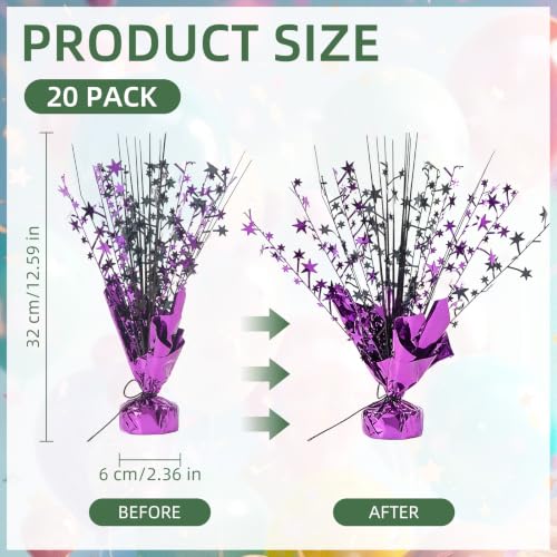 20 Pack Metallic Foil Star Centerpieces for Party Decorations - Black & Purple
