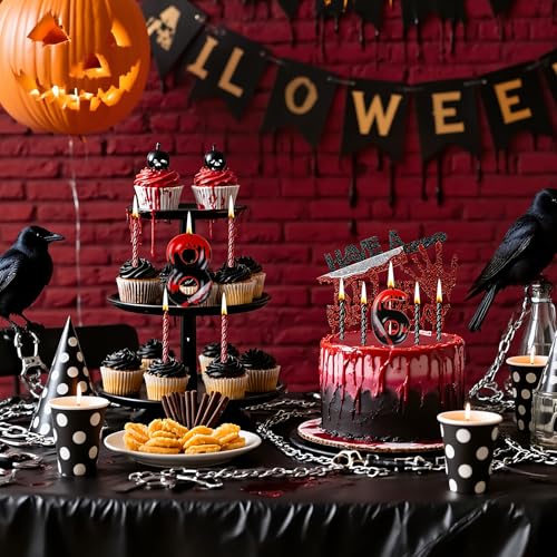 Halloween Killer Number Candles & Glitter Cake Topper Set - Red & Black Variation 35 or 37
