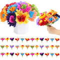 Bright Mexican Crepe Paper Flowers Set - 36 Colorful Tissue Flowers with Stems