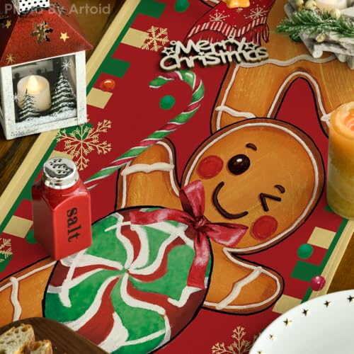 Gingerbread Xmas Table Runner 13x72 Inch Home Party Decor - Red Yellow Variation