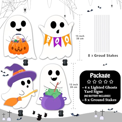 Lighted Halloween Ghost Yard Signs Pack of 4 Outdoor Lawn Decorations