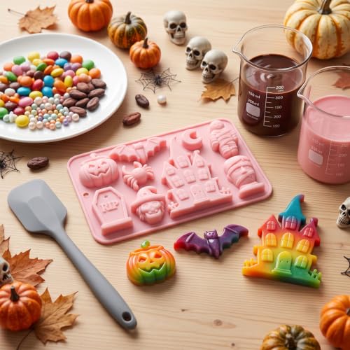 Halloween Themed Silicone Candy Molds - 9 Cavity Pumpkin Bat Spider Style B