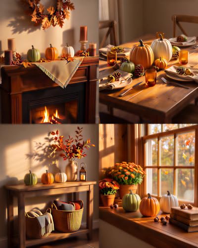Fall Decor 3-Pack Resin Pumpkin Set - White Green Orange Small